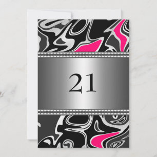 Invitation Résumé Noir Blanc Rose Argent Garniture 21e Annive