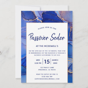 Invitation Résumé Or Bleu Moderne Pâque Seder