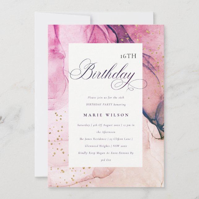 Invitation Résumé Pastel Rose Violet Marine Anniversaire Tout (Devant)