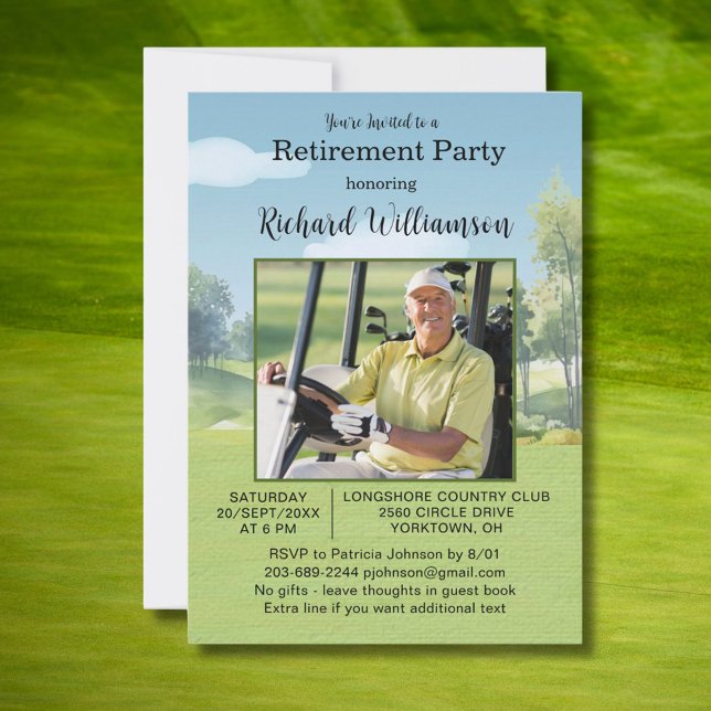 Invitation Retirement Party Photo Watercolor Golf Theme (Créateur téléchargé)
