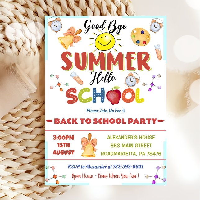 Invitation Retour À L'École Adieu Été Bonjour École (Créateur téléchargé)