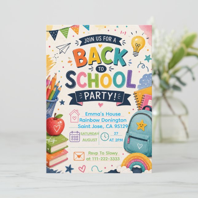 Invitation Retour à l'école Fête de classe amusante (Debout devant)