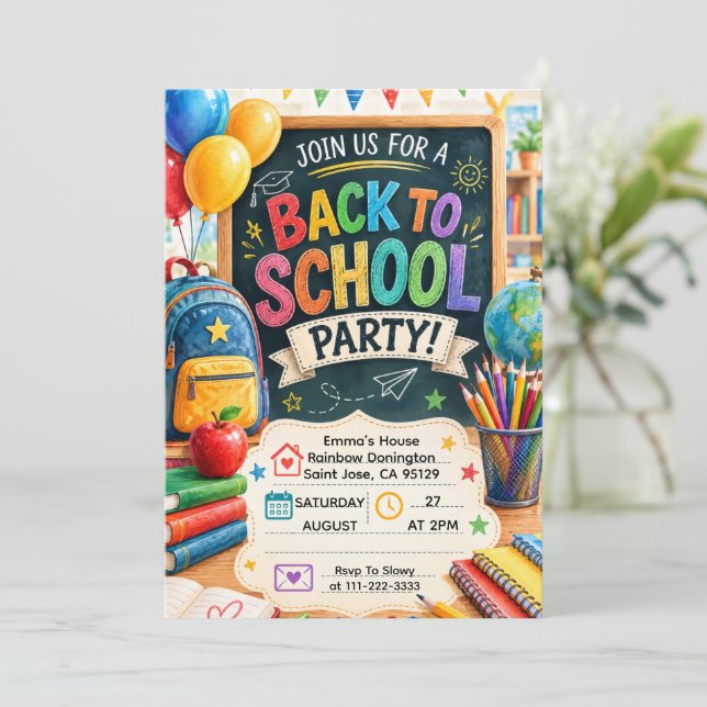 Invitation Retour à l'école Fête de classe amusante (Debout devant)