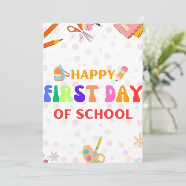 Invitation Retour À L'École Vibes Joyeux Premier Jour D'École (Debout devant)