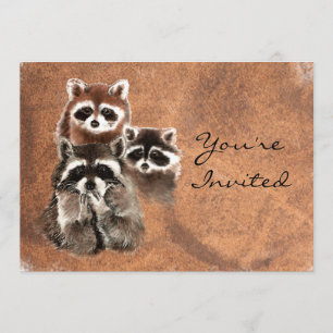 Invitation Retour à Nature Raccoons Animaux Anniversaire Invi
