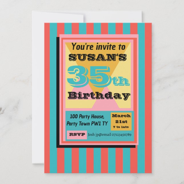 Invitation Retour au thème 1990 des années 90 (Devant)