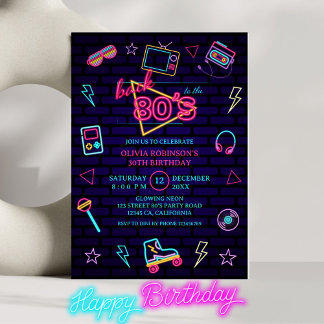 Invitation Retour aux années 80 Retro Neon fête d'anniversair