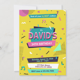 Invitation Retour aux années 90 Memphis Style Anniversaire In