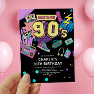 Invitation Retour aux années 90 Moderne Retro Neon 30e annive