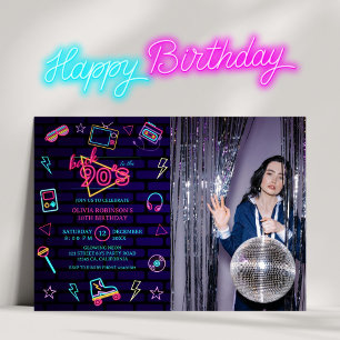 Invitation Retour aux années 90 Retro Neon Anniversaire Photo