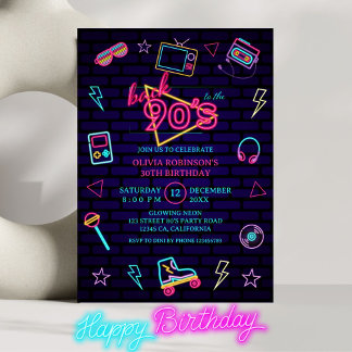 Invitation Retour aux années 90 Retro Neon fête d'anniversair