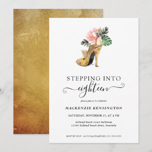 Invitation Retour En 18 Talons D'Or Floral Chic Anniversaire
