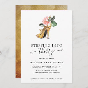 Invitation Retour En 30 Talons D'Or Floral Chic Anniversaire