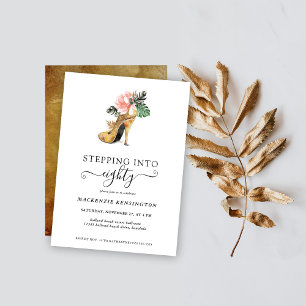 Invitation Retour En 80 Talons D'Or Floral Chic Anniversaire