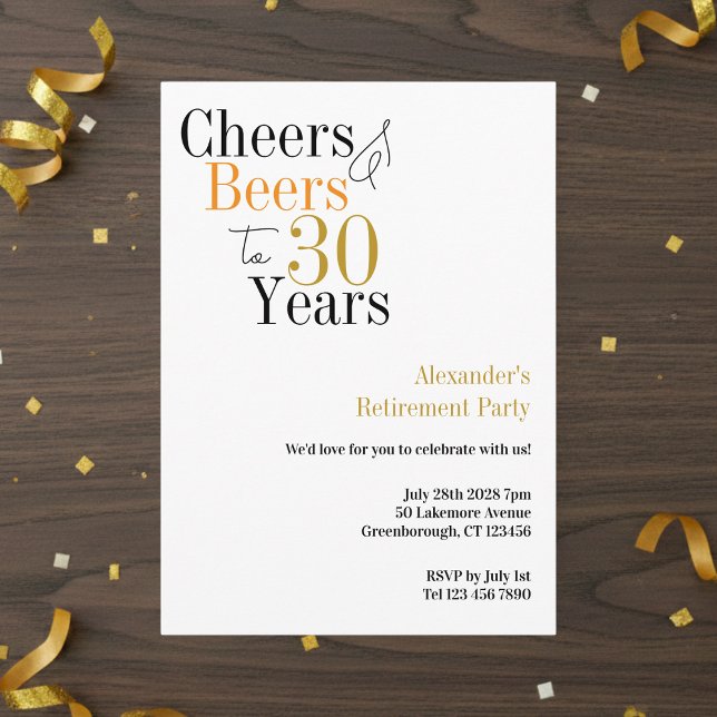 Invitation Retraite 30 ans Salutations et bières minimaux (Créateur téléchargé)