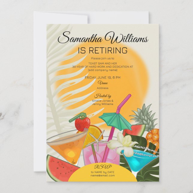 Invitation Retraite Adieu Tropical Beach Cocktail Party (Devant)