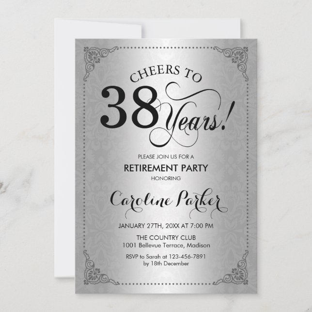 Invitation Retraite - Argent Noir Damas (Devant)