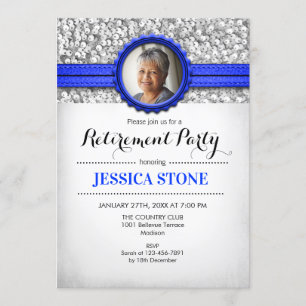 Invitation Retraite avec photo - Argent bleu royal