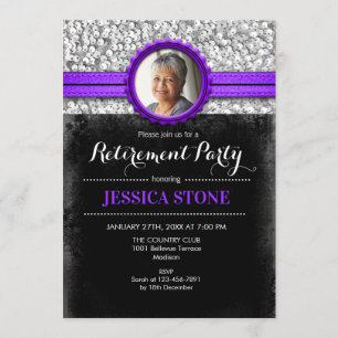 Invitation Retraite avec photo - Noir d'Argent Violet