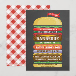 Invitation Retraite BBQ Hamburger Empilé Rustique