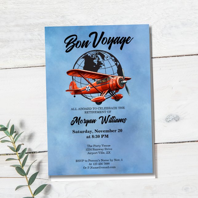 Invitation Retraite Bon Voyage Voyage Globe Plane (Créateur téléchargé)