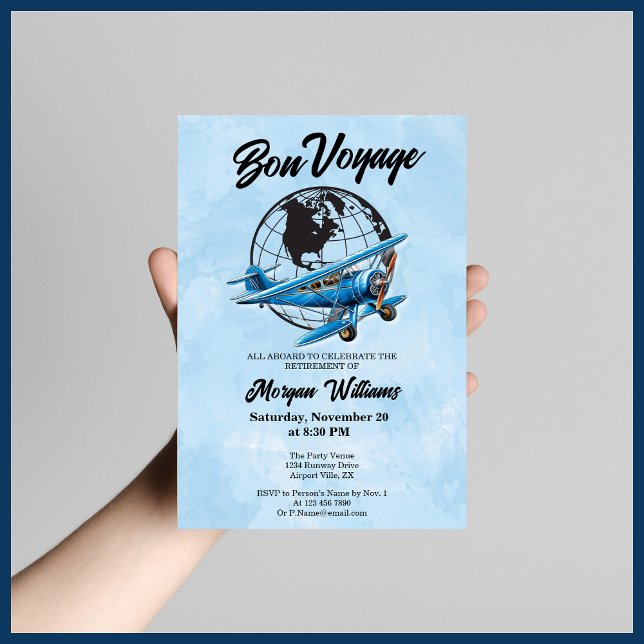 Invitation Retraite Bon Voyage Voyage Globe Plane (Créateur téléchargé)
