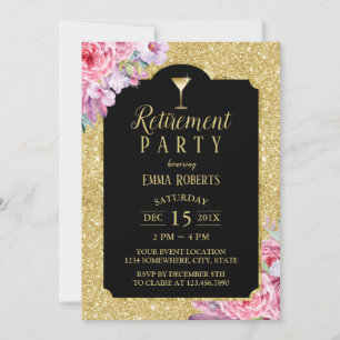 Invitation Retraite Cocktail Party Or moderne Floral