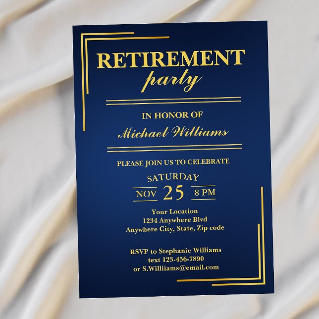 Invitation Retraite Corporate Élégant Bleu Or (Créateur téléchargé)