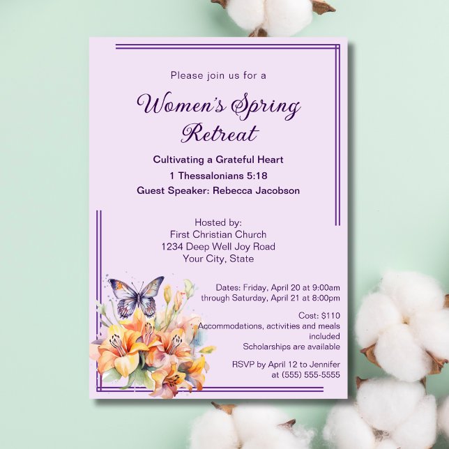 Invitation Retraite de femmes élégantes papillon floral pour  (Créateur téléchargé)