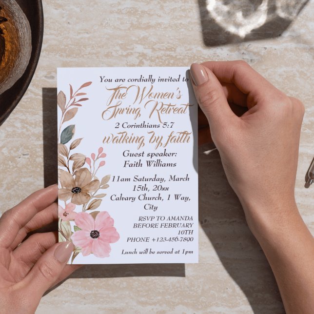 Invitation Retraite de printemps pour femmes Fleurs roses Boh (Women's Spring Retreat Pink Floral Boho Christian Invitation
)