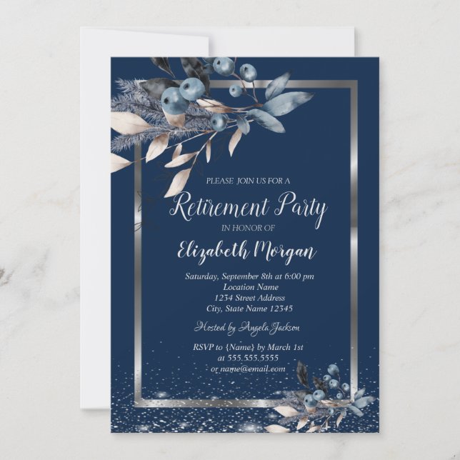 Invitation Retraite des fleurs d'hiver Confetti à cadre d'arg (Devant)