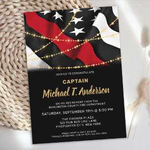 Invitation Retraite des pompiers Drapeau américain Mince lign