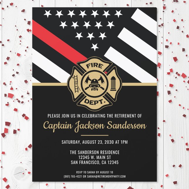 Invitation Retraite d'un pompier du département des incendies (The perfect firefighter themed firefighter retirement invitation for the new retiree!)