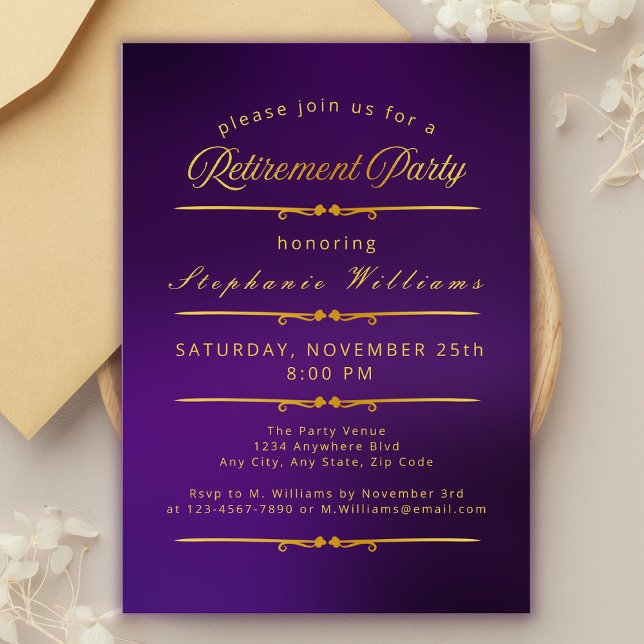 Invitation Retraite Élégante Formelle Gold Party (Créateur téléchargé)