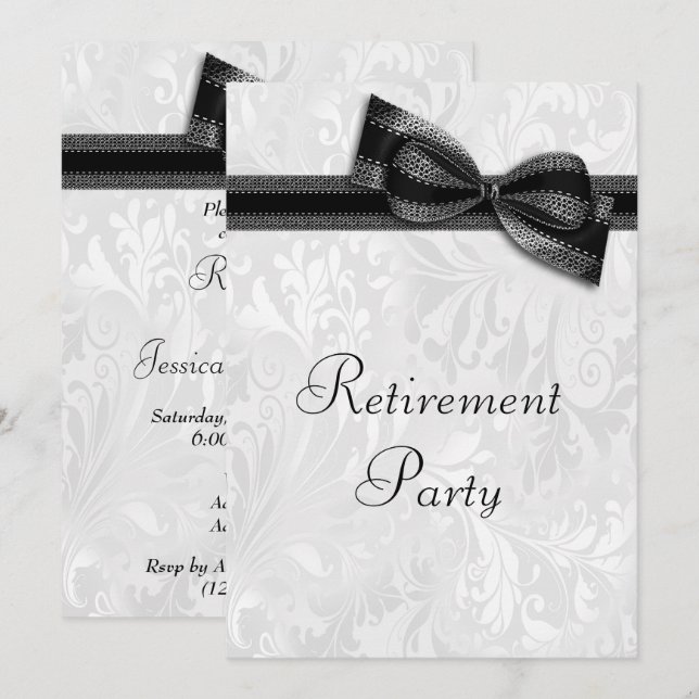 Invitation Retraite en damas noir et faux nœud (Devant / Derrière)