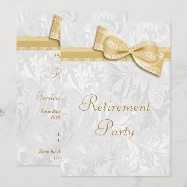 Invitation Retraite en damas or et faux nœud (Devant / Derrière)