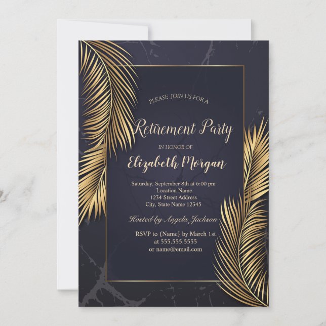 Invitation Retraite en marbre Feuille Gold Palm (Devant)