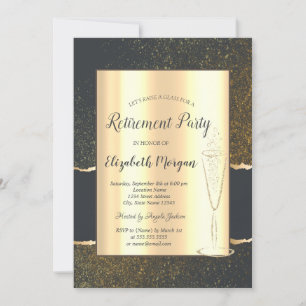 Invitation Retraite en verre de Champagne Gold Confetti éléga