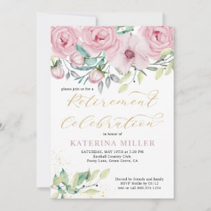 Invitation Retraite Floral Pink Peony et Gold Calligraphy
