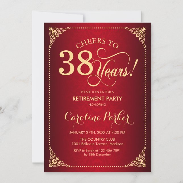 Invitation Retraite - Gold Red Damask (Devant)