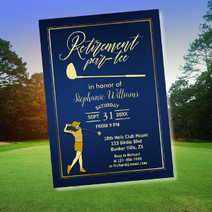 Invitation Retraite Golf Party Classic Blue Golden Woman