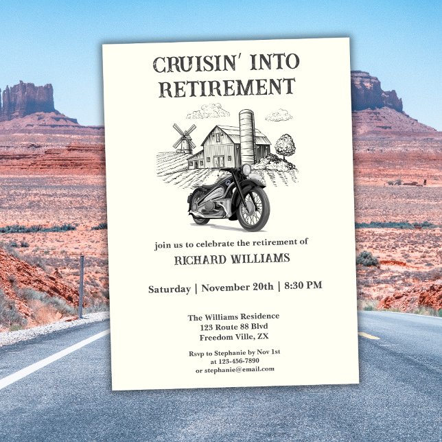 Invitation Retraite Homme Vintage Grange Motorbike Cruising (Créateur téléchargé)