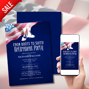 Invitation RETRAITE MILITAIRE des bottes au drapeau américain