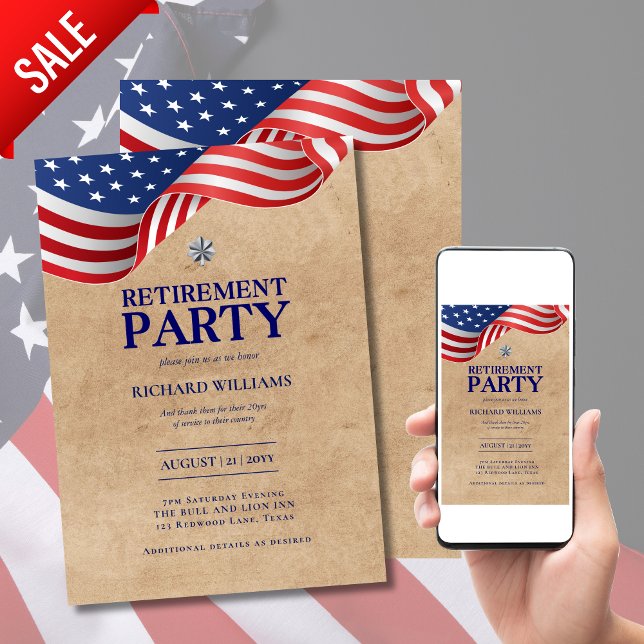 Invitation RETRAITE MILITAIRE Feuille de chêne d'argent DRAPE (Créateur téléchargé)
