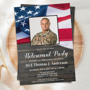 Invitation Retraite militaire Photo personnalisée American Fl