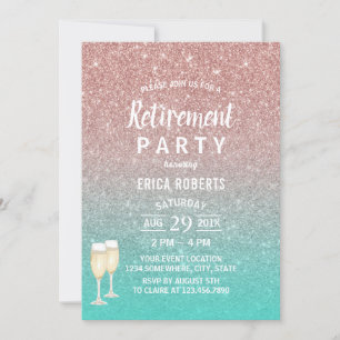 Invitation Retraite Moderne Turquoise & Rose Parties scintill