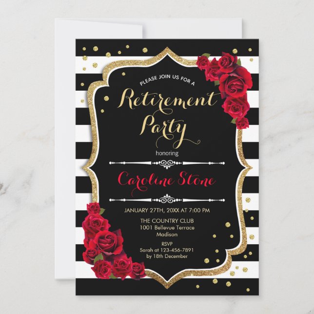Invitation Retraite - Noir Blanc Grilles Roses (Devant)