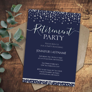 Invitation Retraite Party Blue et Silver Confetti