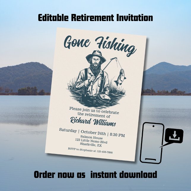 Invitation Retraite Pêche Retraite Pêcheur Retraité Vintage (Créateur téléchargé)
