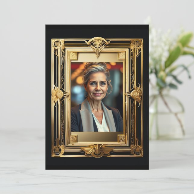 Invitation Retraite photo noir or adieu rétro partie (Debout devant)